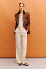 LUCCA BROWN BLAZER BLACK TOPSTITCHING