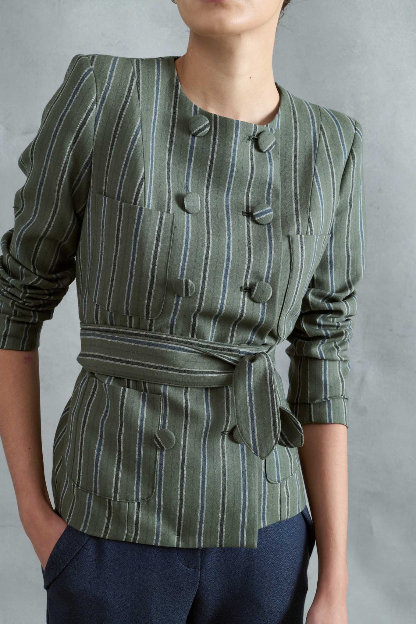 CHAQUETA MANTO RAYAS GRUESAS VERDES Y AZULES