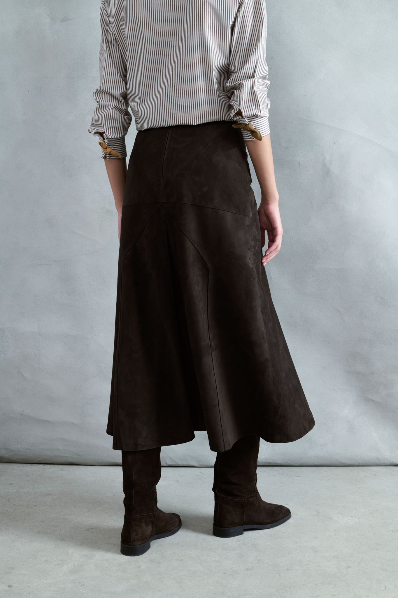 CHOCOLATE SUEDE FURROW SKIRT