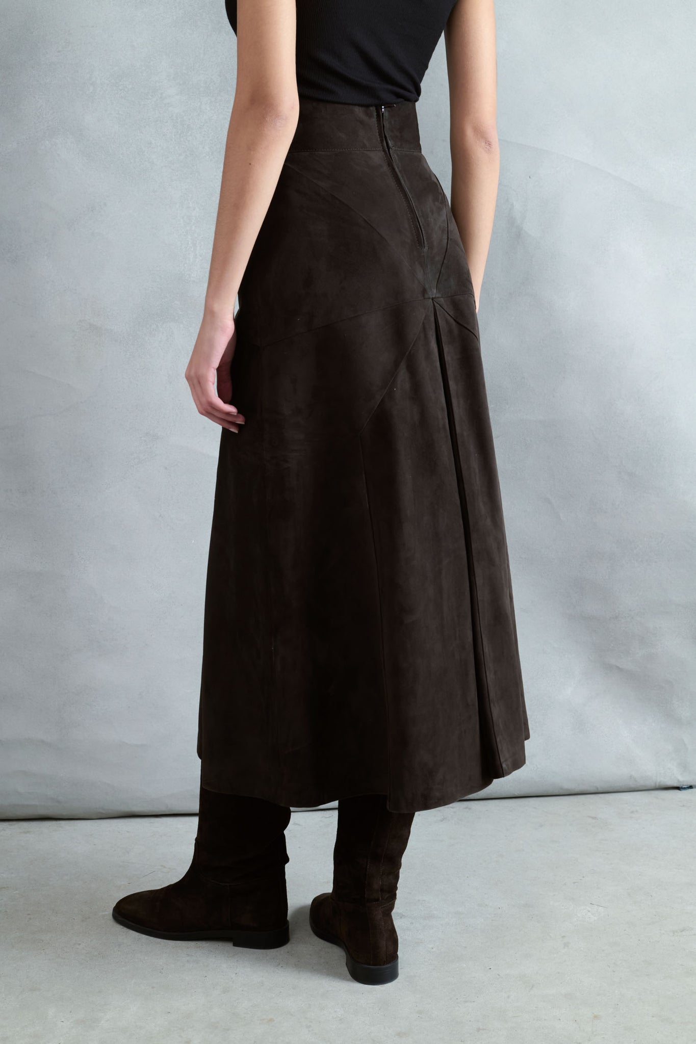 CHOCOLATE SUEDE FURROW SKIRT