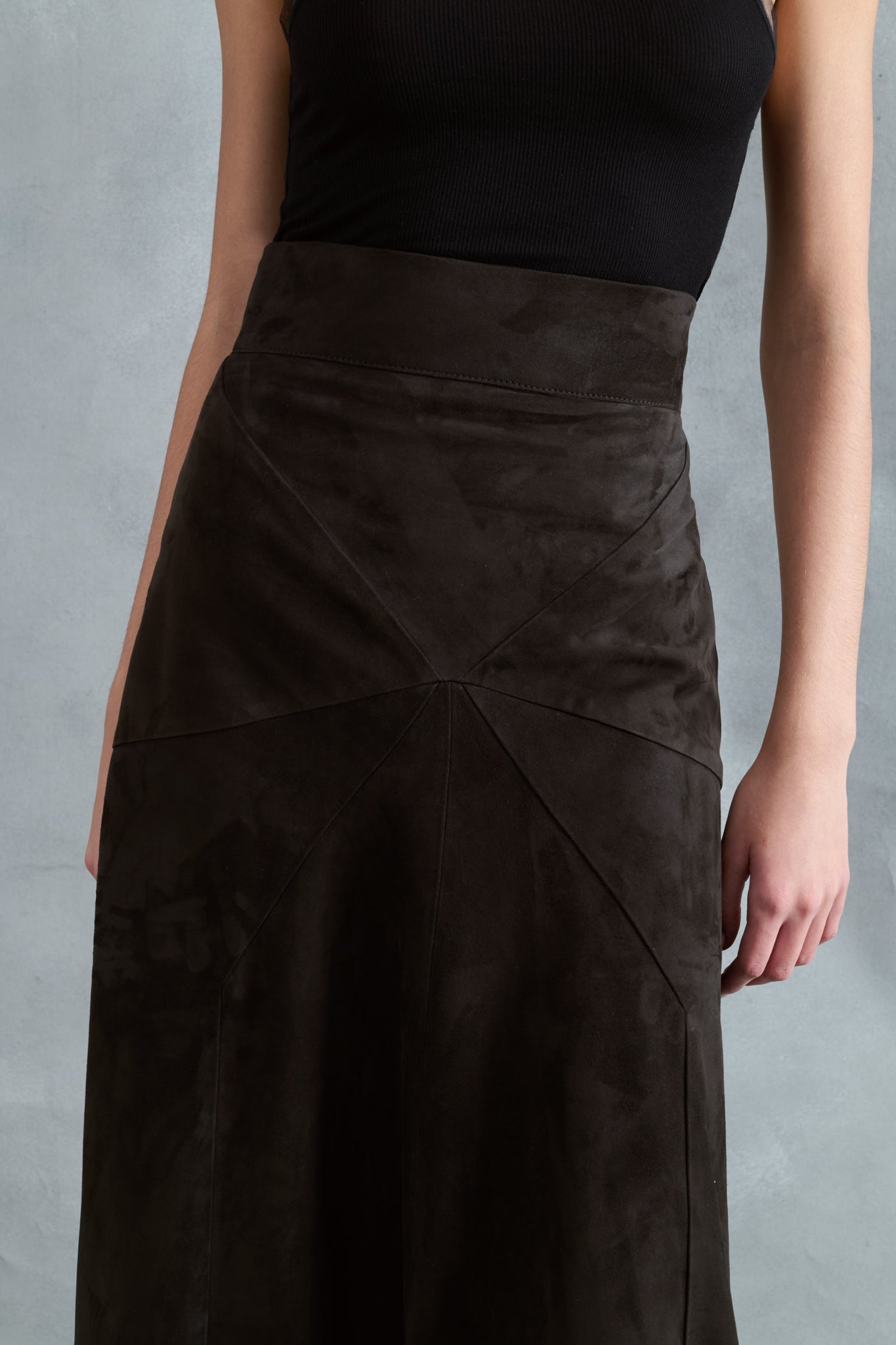 CHOCOLATE SUEDE FURROW SKIRT