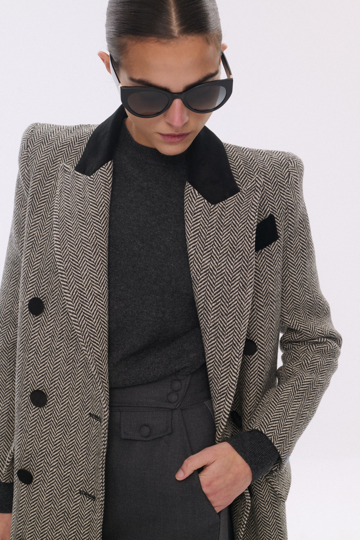 GREY HERRINGBONE BADGER COAT