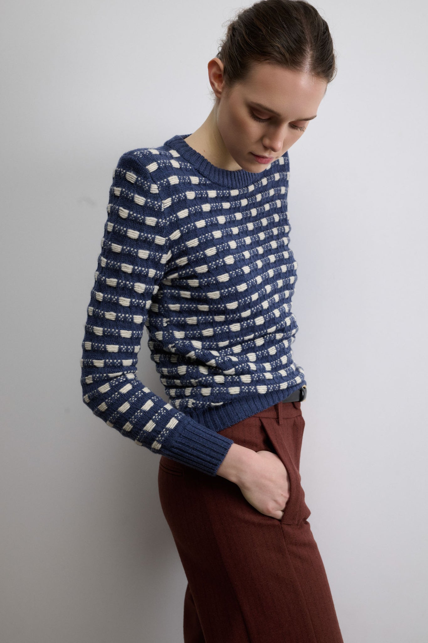 JERSEY RAYO AZUL CON PESPUNTES CRUDOS