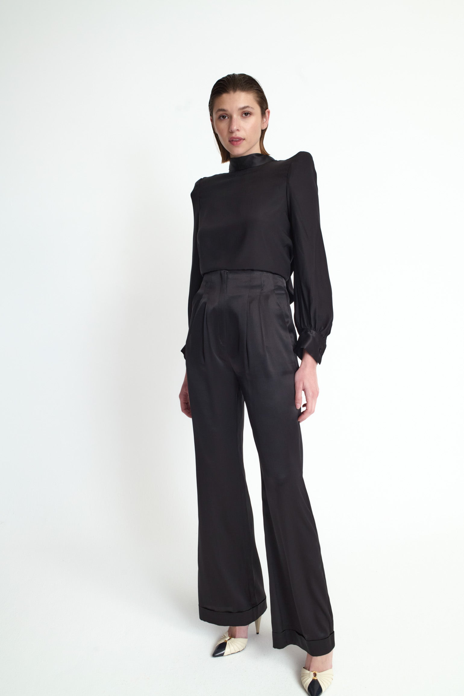 pantalon seda pantalon raso negro