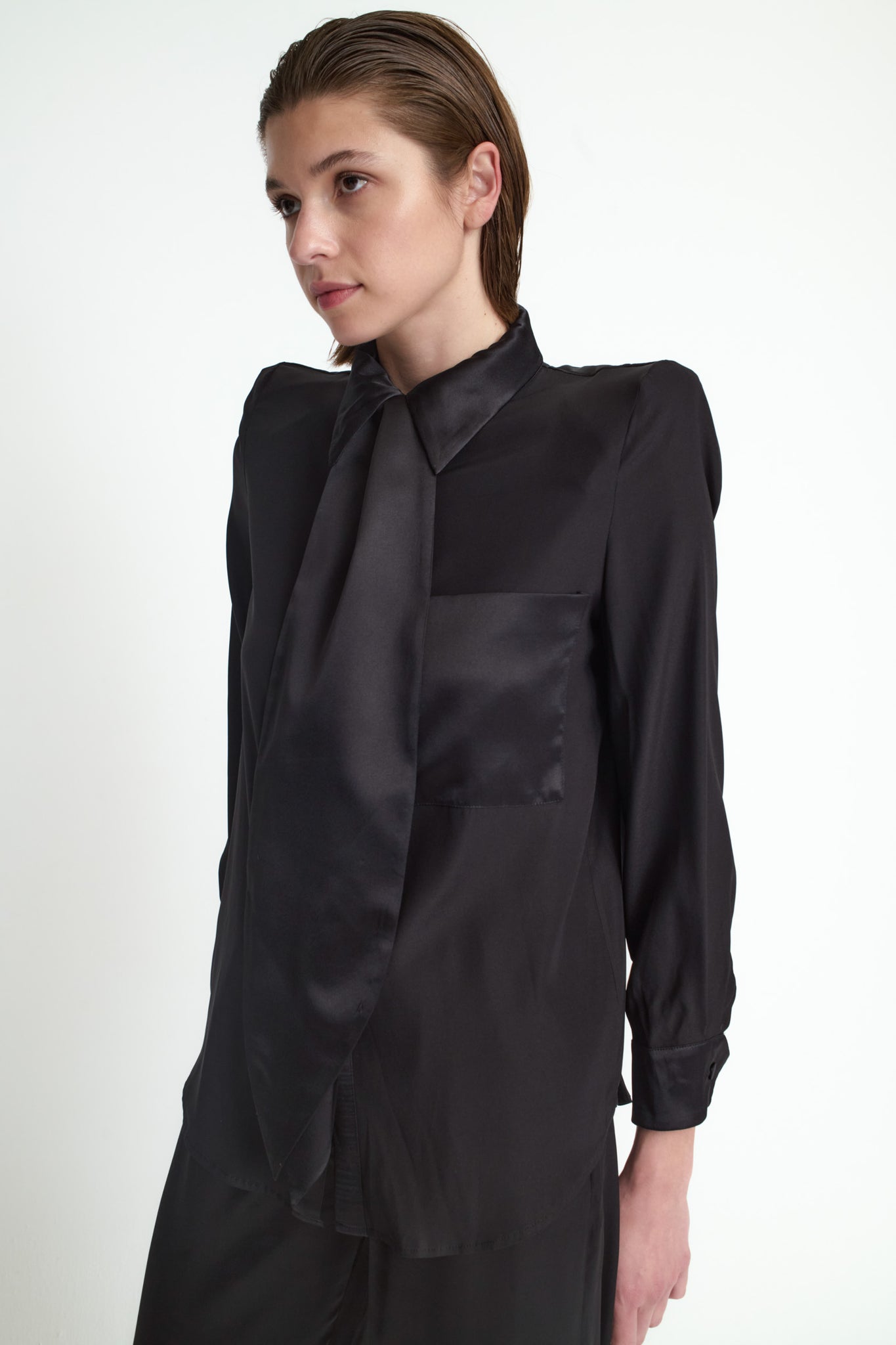 GENEVA BLACK SILK SATIN BLOUSE