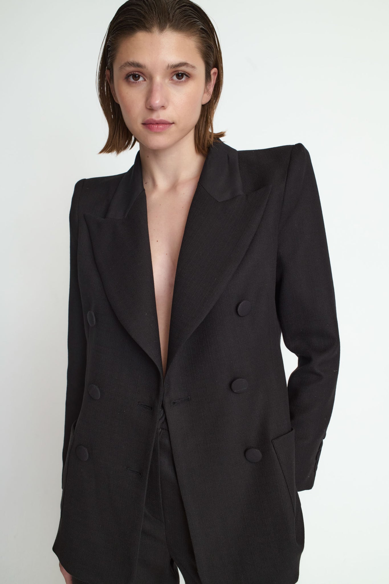 BLACK RUSTIC BLAZER CONTRAST CREPE