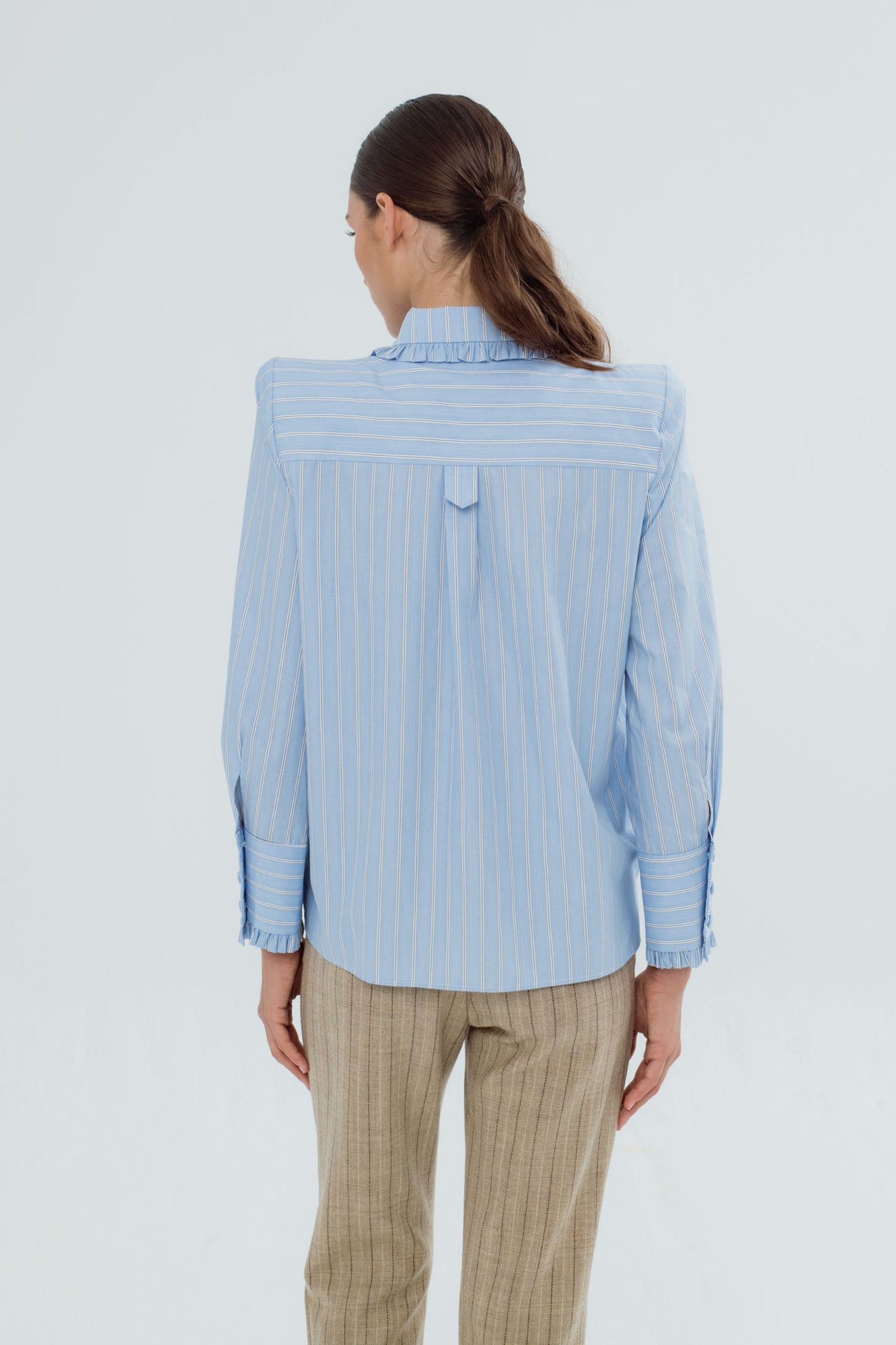 BLUE LONG LAMDA BLOUSE WITH WHITE STRIPES