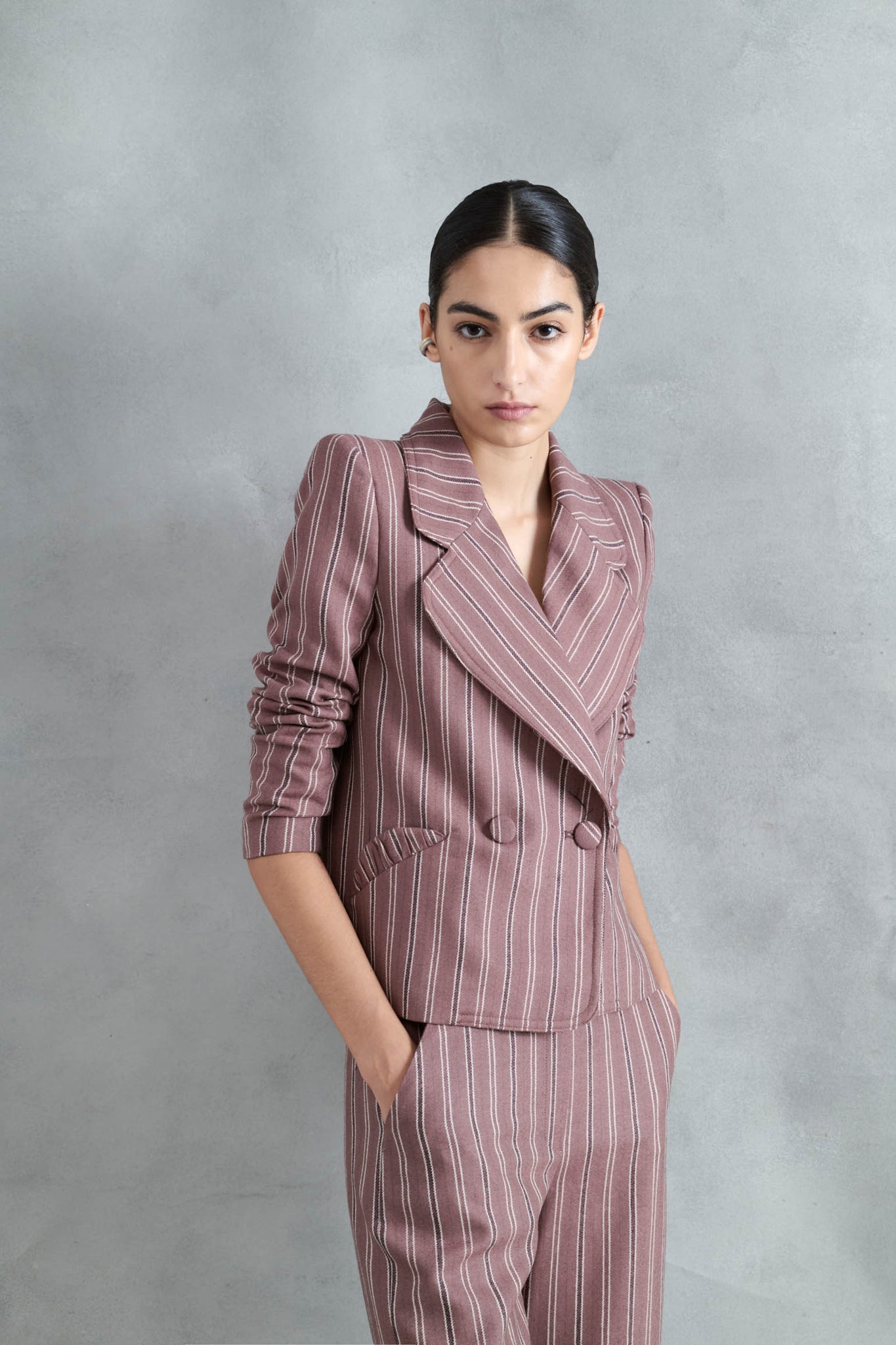 CHAQUETA TUNDRA RAYAS GRUESAS ROSA EMPOLVADO