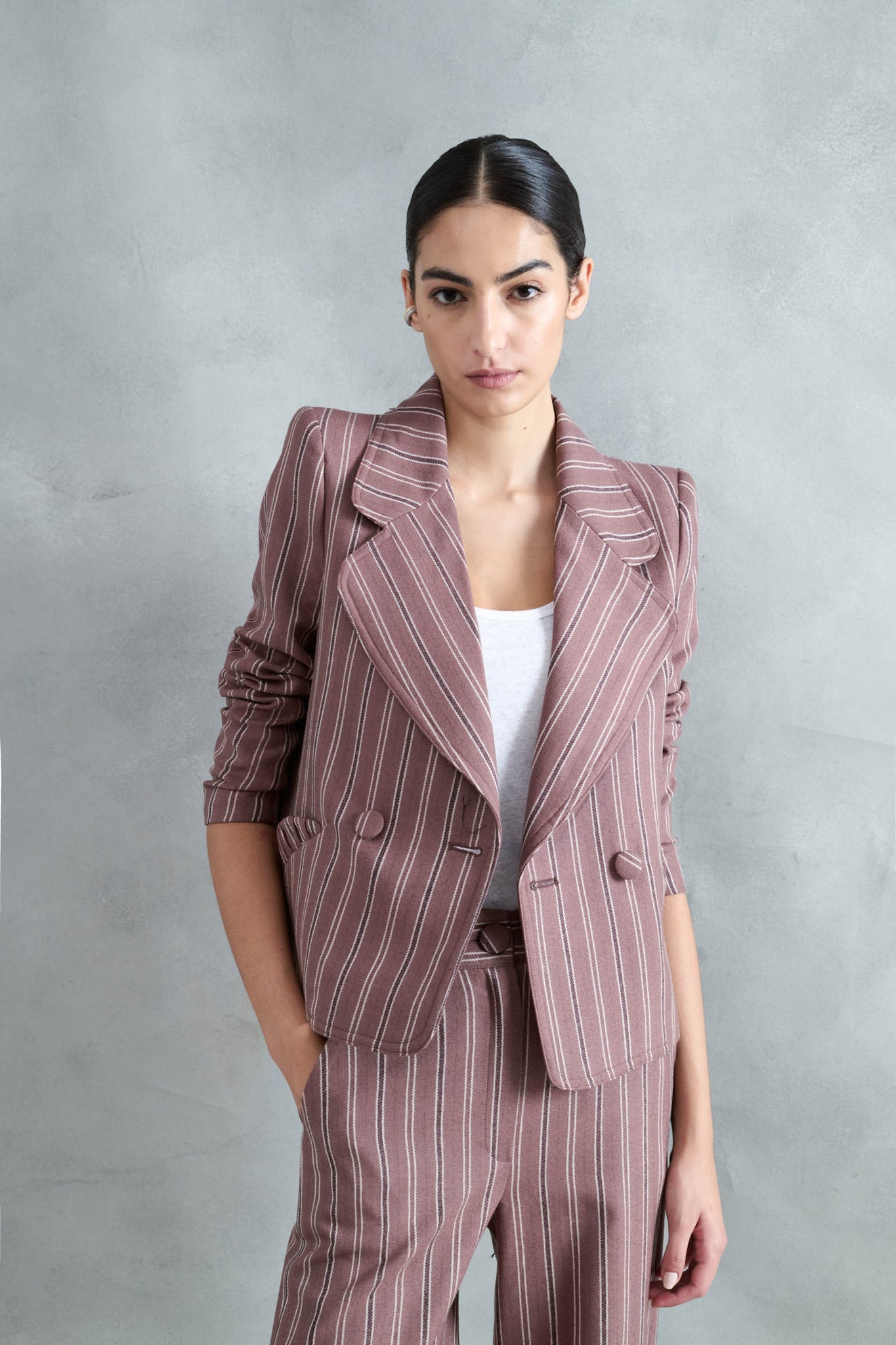 CHAQUETA TUNDRA RAYAS GRUESAS ROSA EMPOLVADO