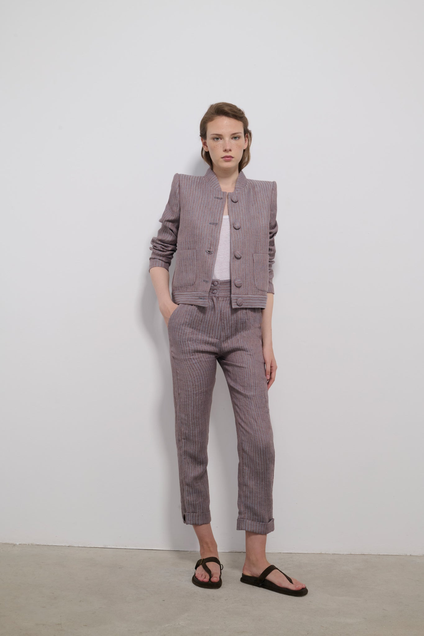 BOMBER PLUMA RAYAS AZUL Y ROSA EMPOLVADO