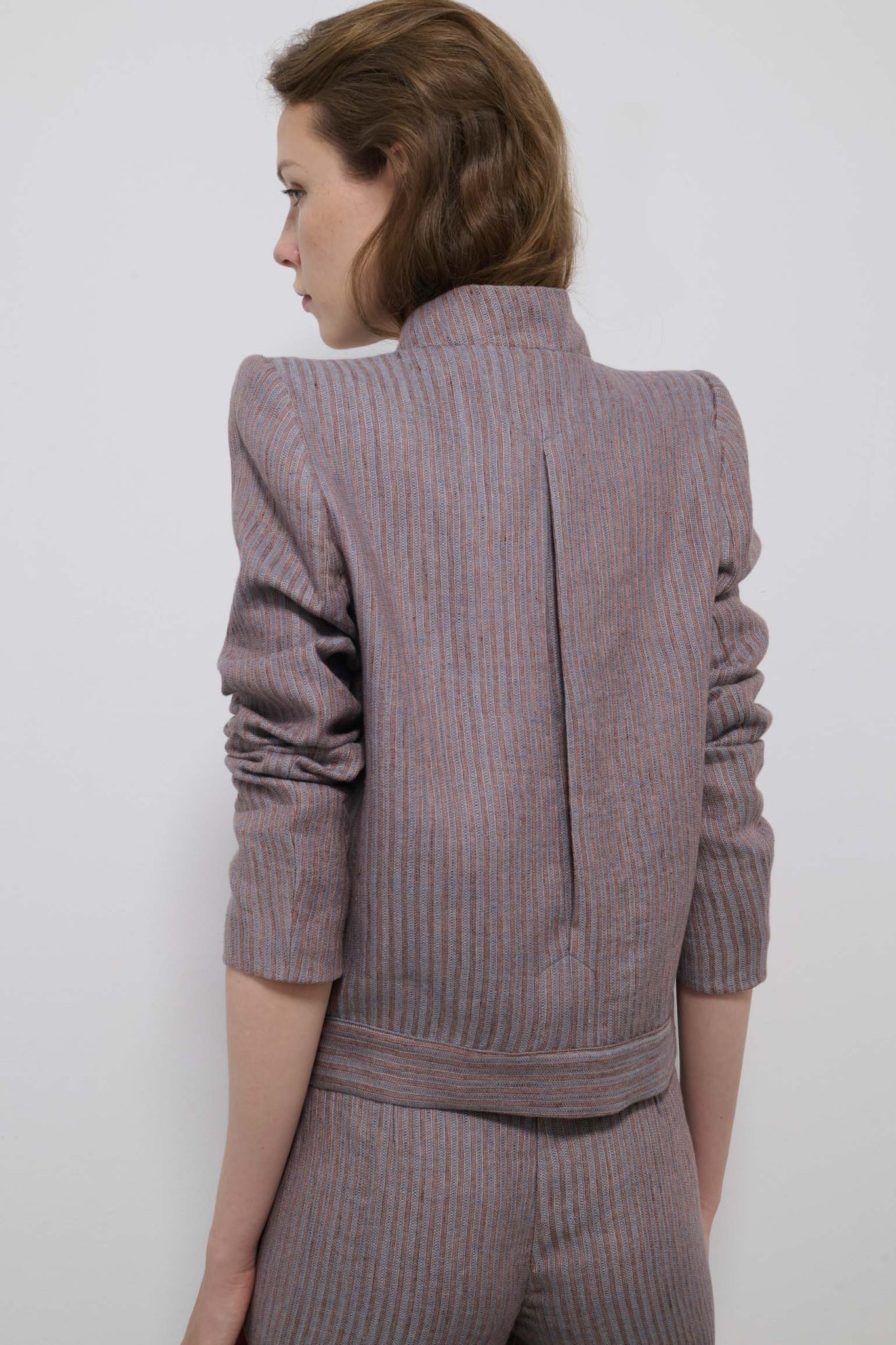 BOMBER PLUMA RAYAS AZUL Y ROSA EMPOLVADO