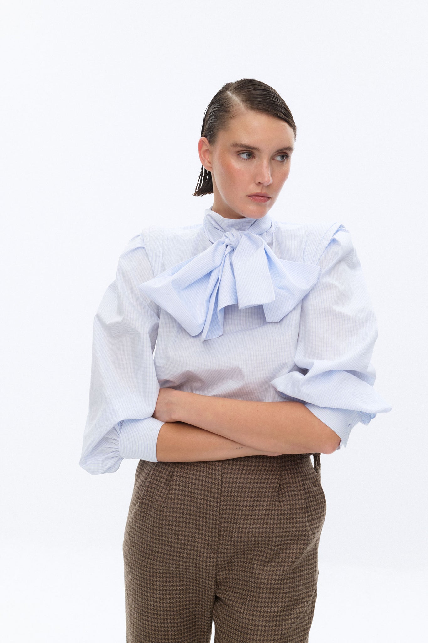 PHI FINE BLUE CHECK BLOUSE