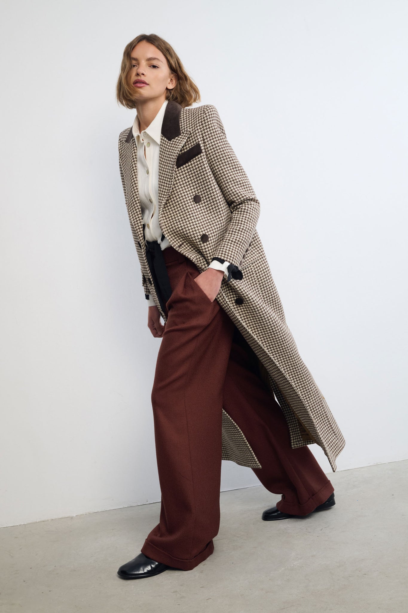 ABRIGO TEJÓN PATA DE GALLO MARRÓN