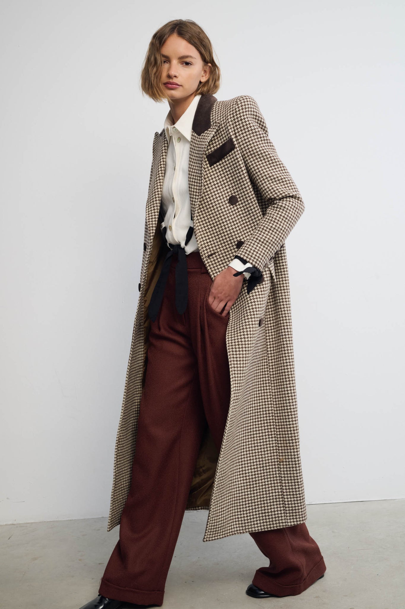 ABRIGO TEJÓN PATA DE GALLO MARRÓN