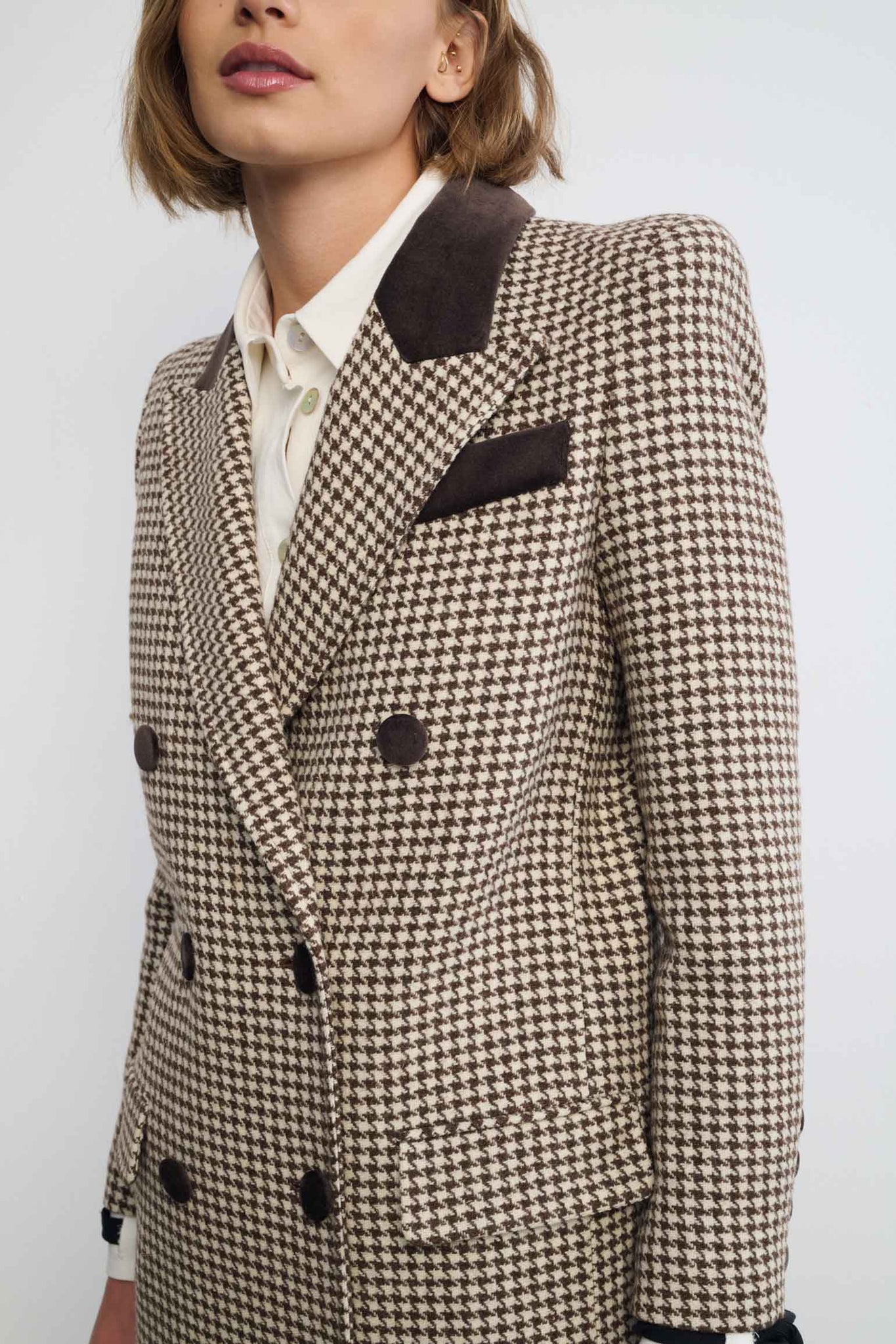 ABRIGO TEJÓN PATA DE GALLO MARRÓN