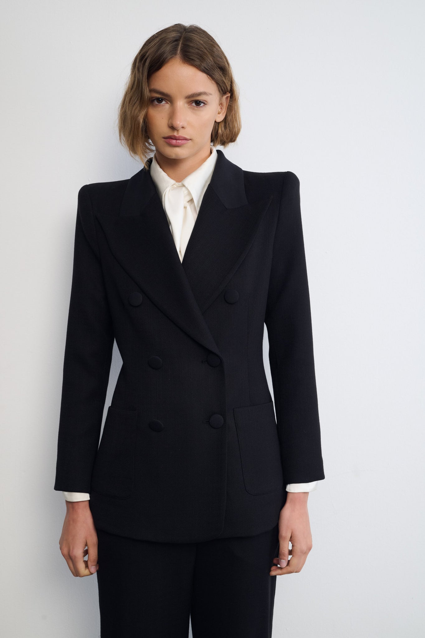 BLACK RUSTIC BLAZER CONTRAST CREPE