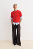 PANTALON GIAU RAYURE TAUPE ET GRENAT