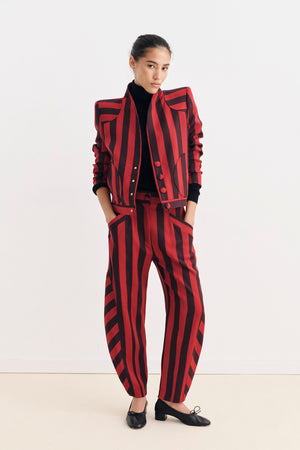 VESTE TYROL RAYURE GRENAT ET ROUGE