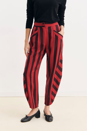 PANTALON BADIA RAYURES GRENAT ET ROUGE
