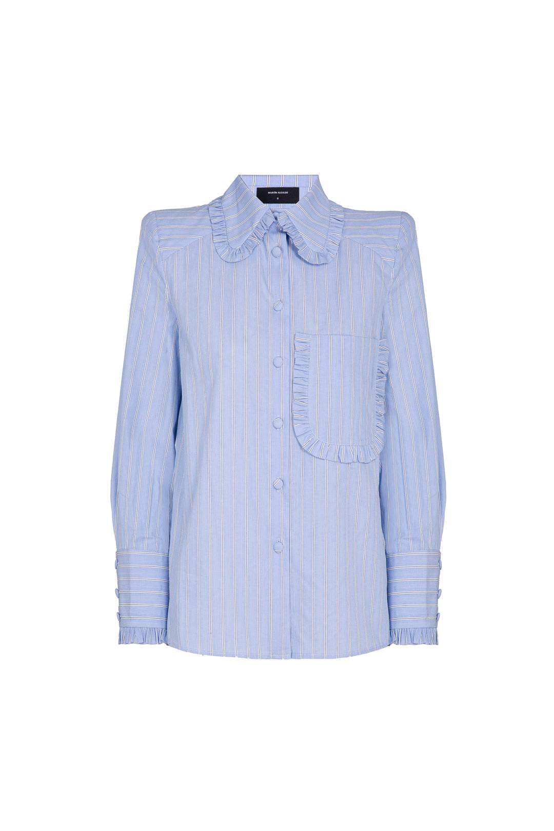 BLUE LONG LAMDA BLOUSE WITH WHITE STRIPES