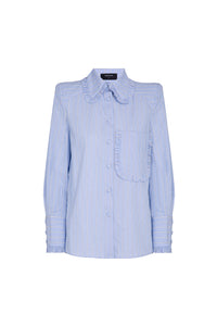 BLUE LONG LAMDA BLOUSE WITH WHITE STRIPES